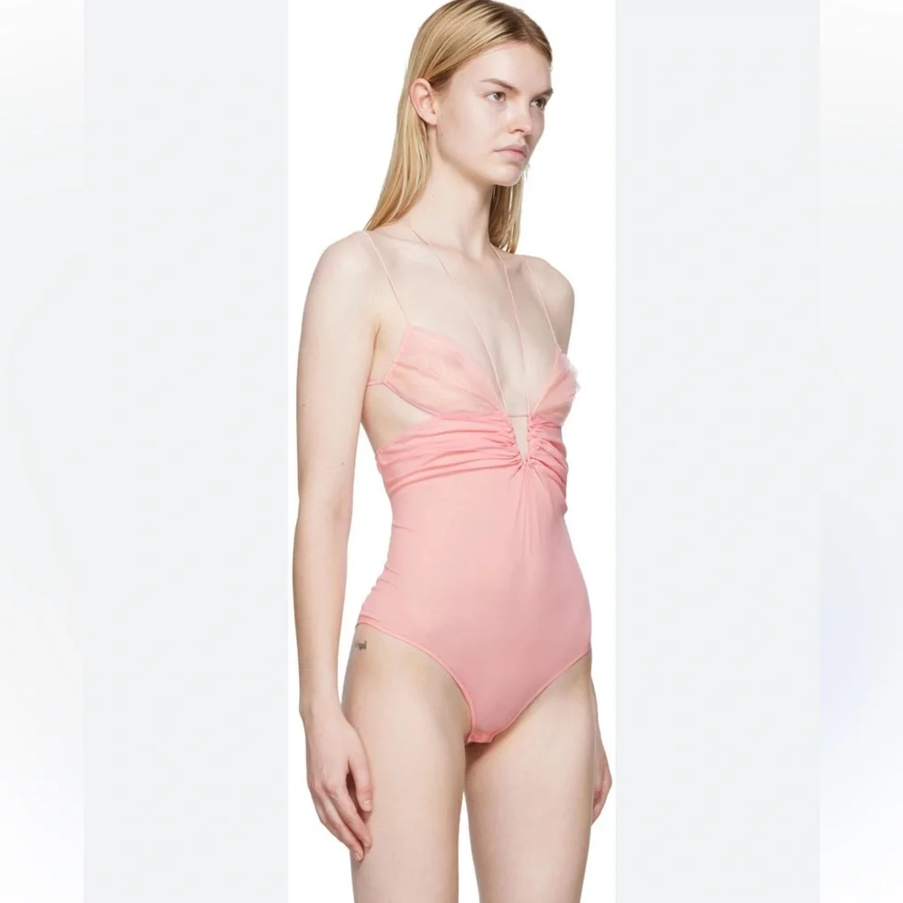 Nensi Dojaka Silk Georgette Keyhole Bodysuit in Blossom XS - Picture 3 of 14
